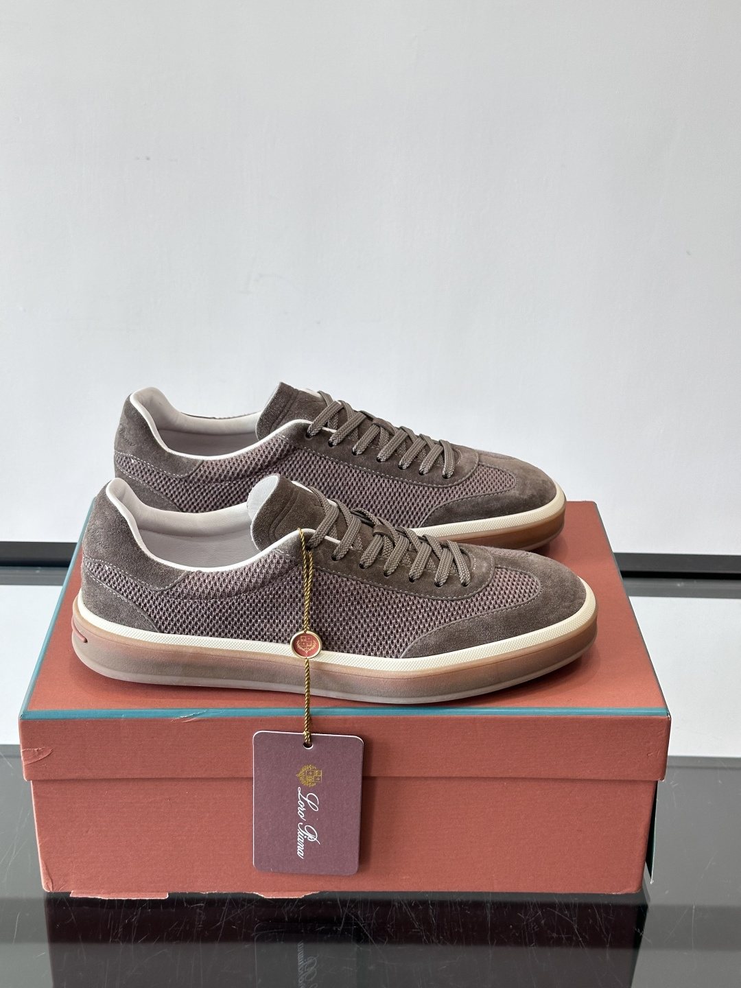Loro Piana Black Cream Sole Sneakers — front