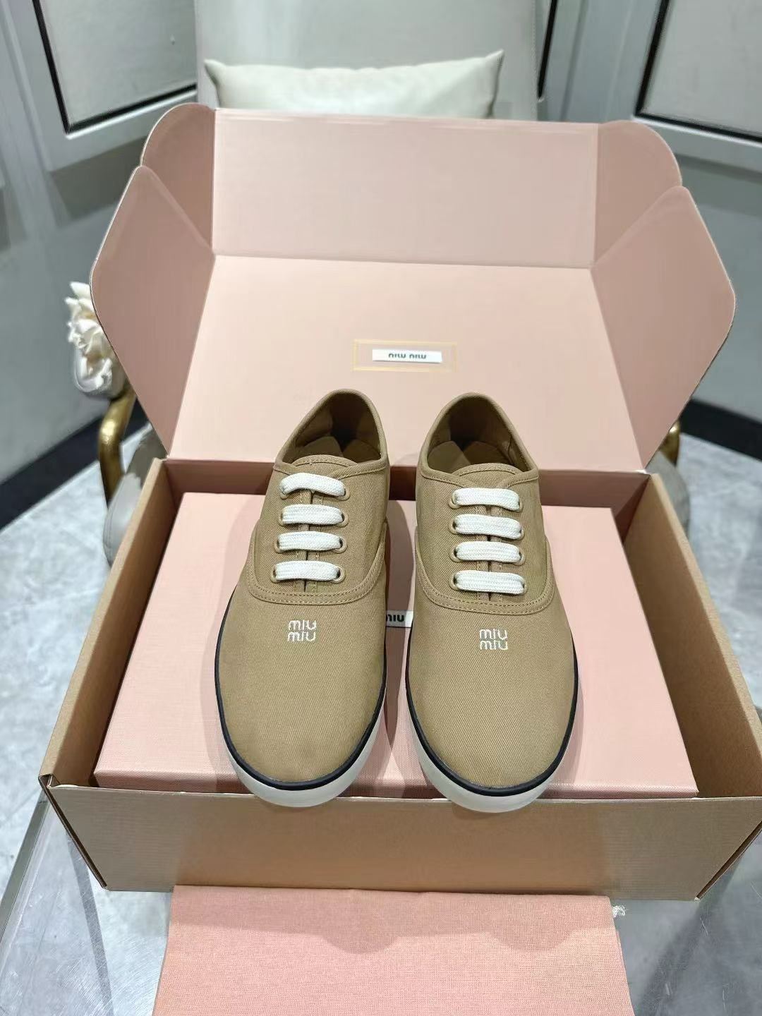 Miu Miu Low-Top Canvas Sneakers — front