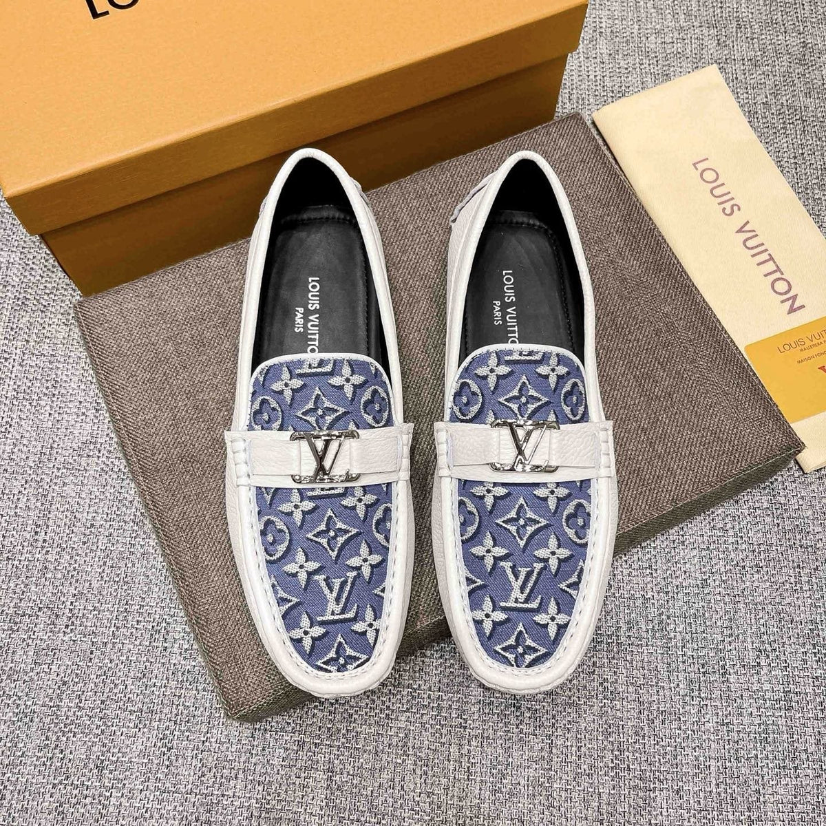 Louis Vuitton Patterned Metal-Accent Slip-On Loafers — front