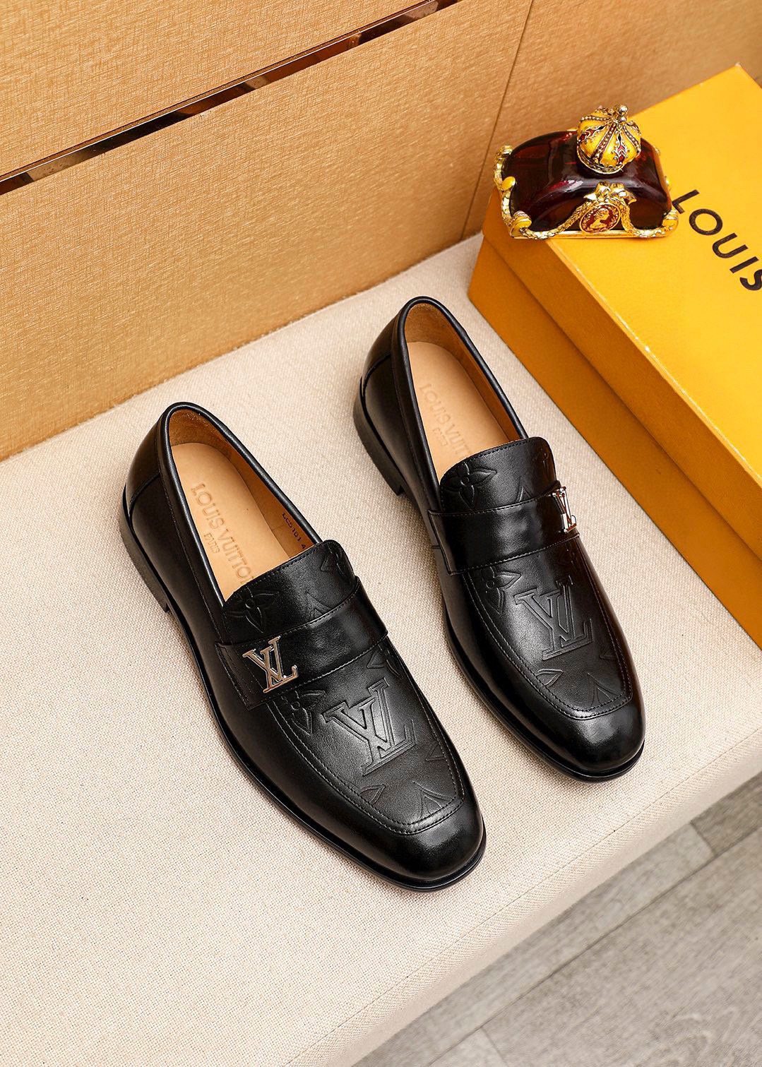 Louis Vuitton Embossed Leather Loafers — front