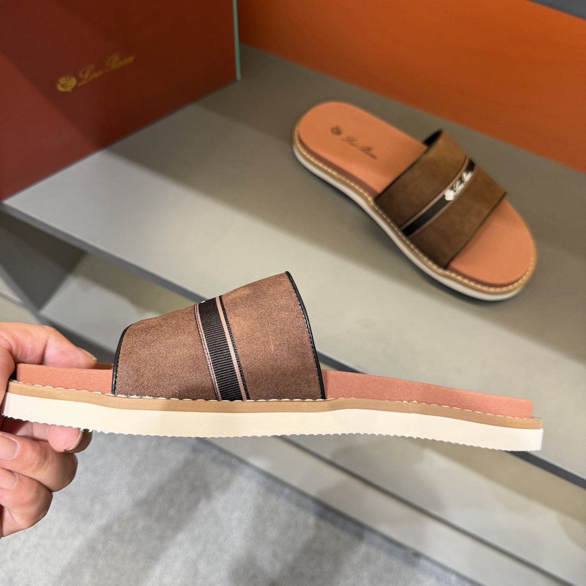 Loro Piana Cross-Strap Men's Slide Sandals — front