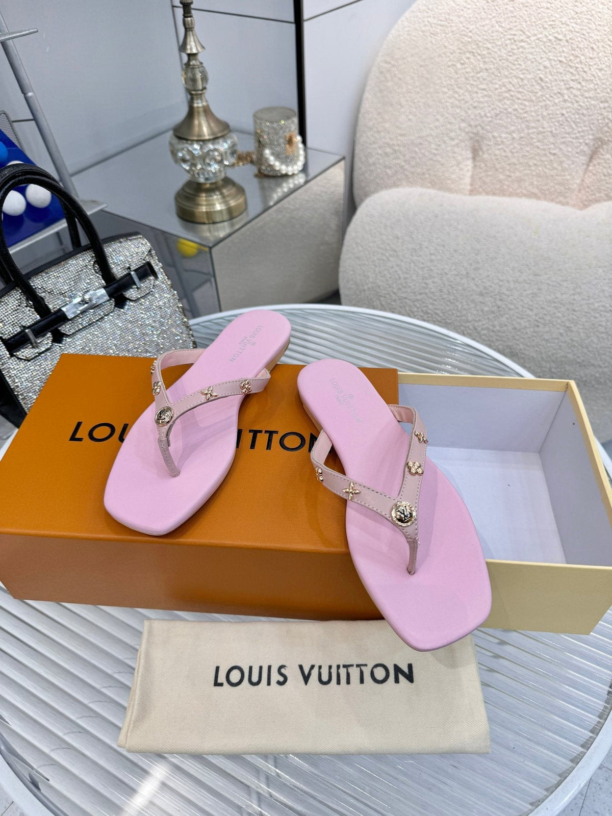 Louis Vuitton Metal-Detail Thong Sandals — front