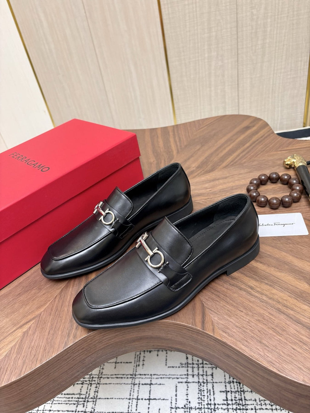 Ferragamo Dark Brown Metal Bit Loafers — front