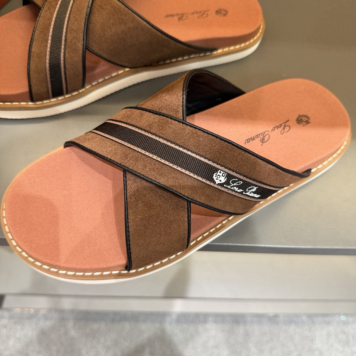 Loro Piana Crisscross Slide Sandals — front