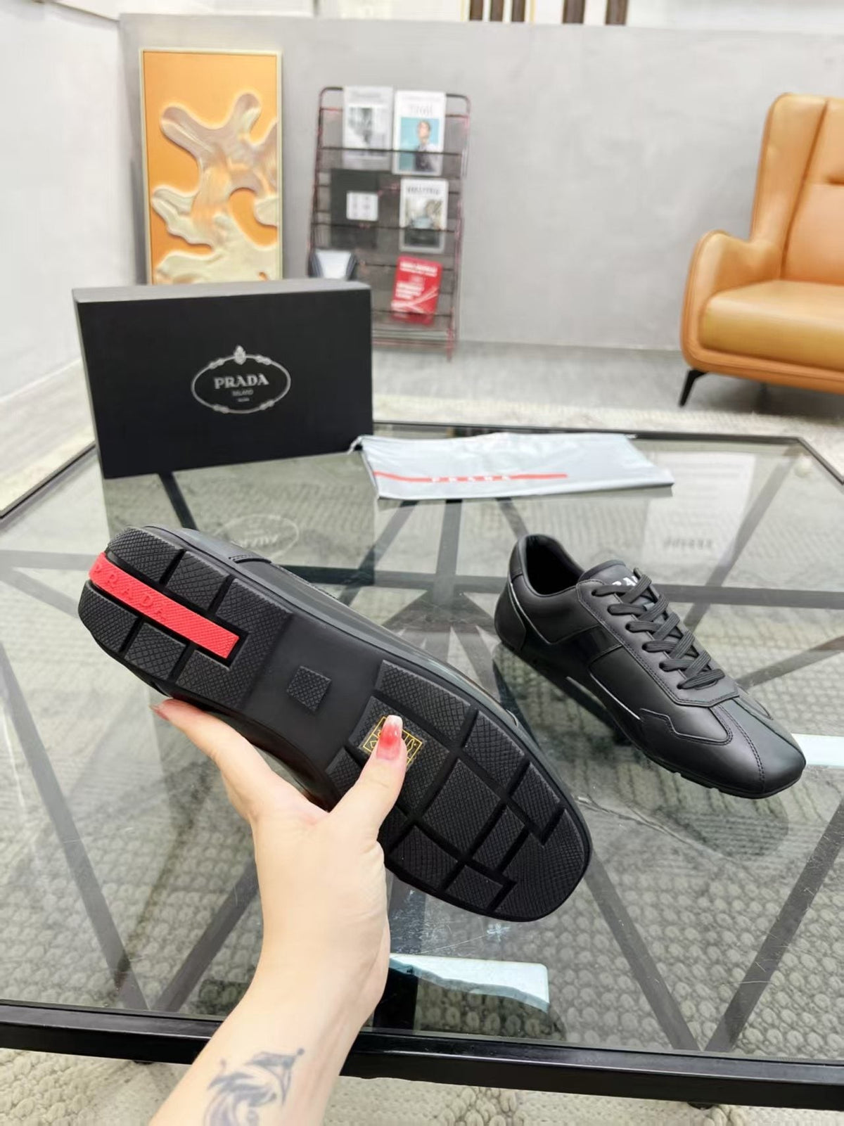 Prada Panel Lace-Up Sneakers — back