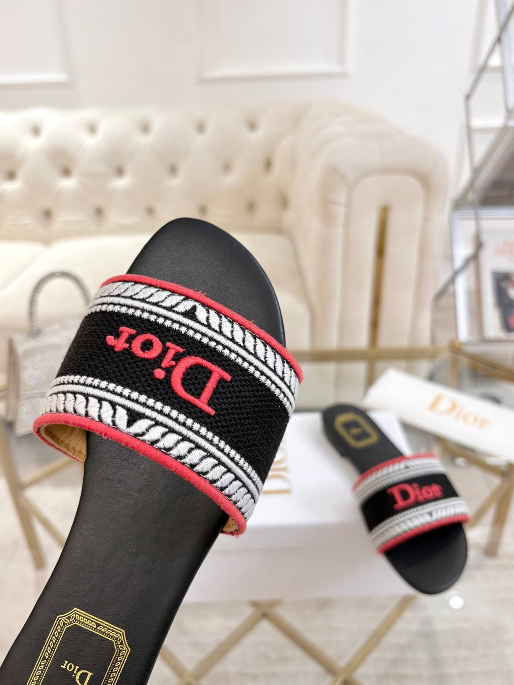 Dior Embroidered Logo Slide Sandals — detail