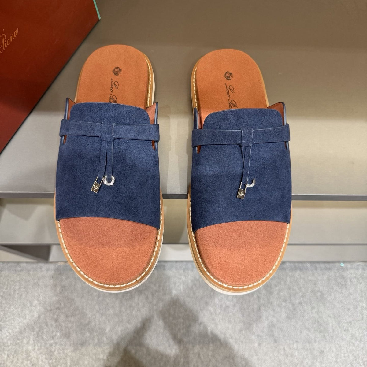 Loro Piana Leather Slide Sandals — front