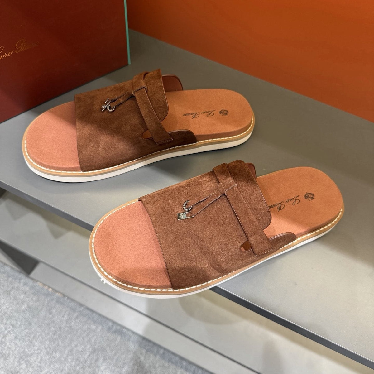 Loro Piana Leather Slide Sandals — front