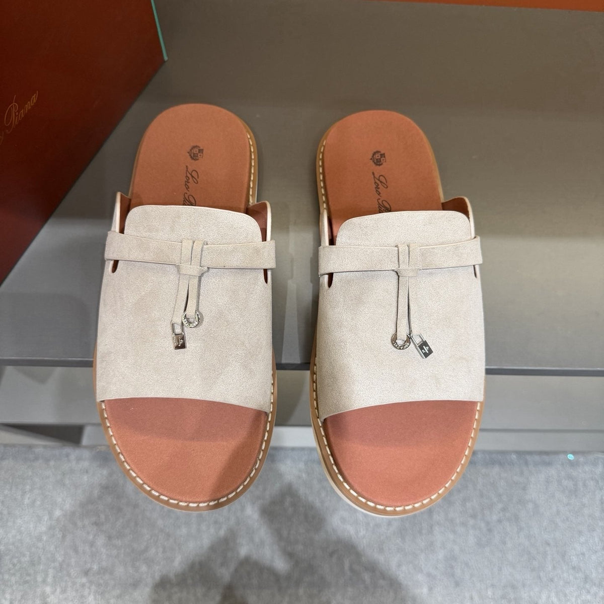Loro Piana Leather Slide Sandals — front