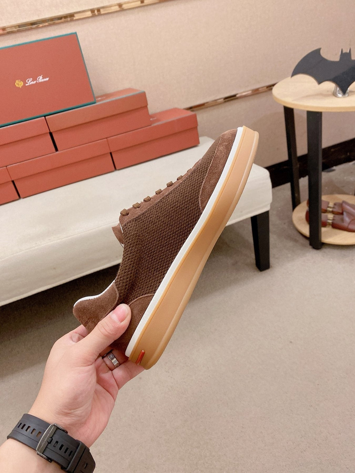 Loro Piana Textured Low-Top Lace-Up Sneakers — front