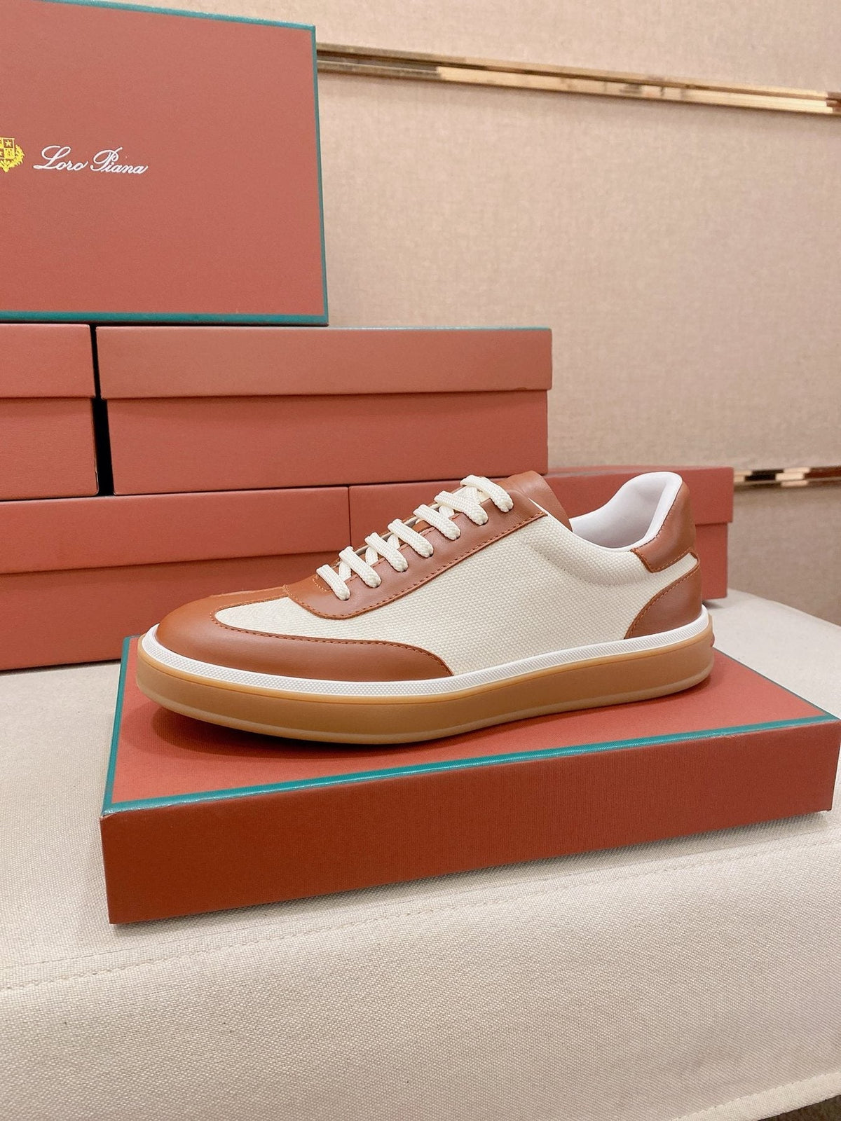 Loro Piana Textured Low-Top Lace-Up Sneakers — front