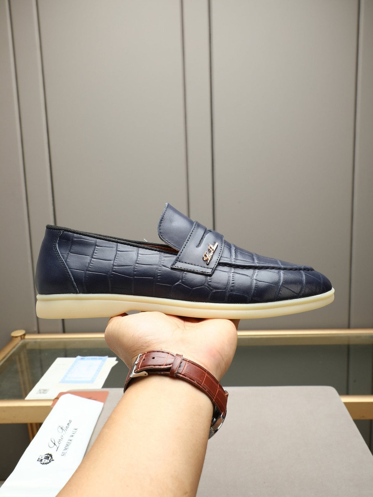Loro Piana Crocodile-Embossed Loafers — front