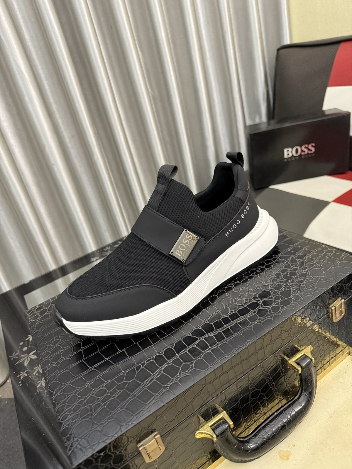 Hugo Boss Textured Strap Slip-On Sneakers — front