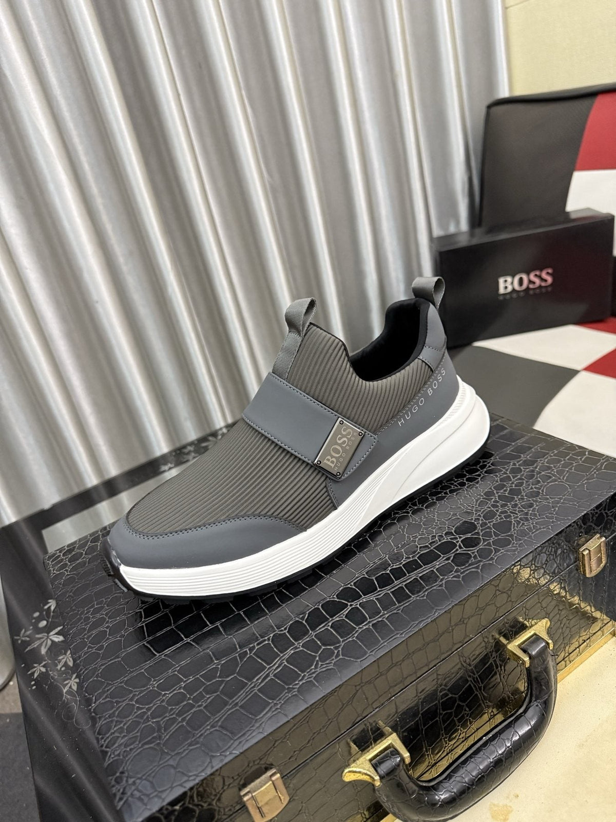 Hugo Boss Textured Strap Slip-On Sneakers — front
