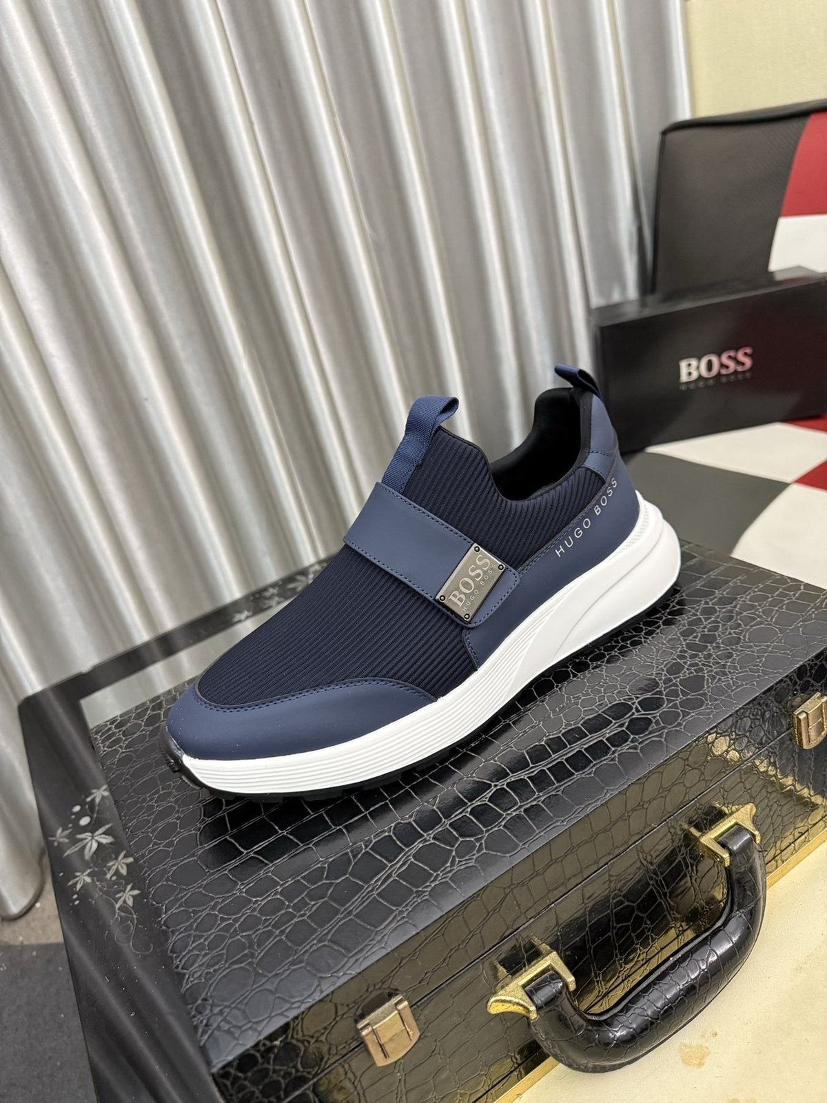 Hugo Boss Textured Strap Slip-On Sneakers — front
