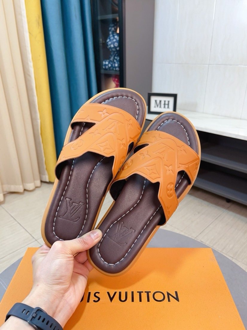 Louis Vuitton Embossed Strap Slide Sandals — front