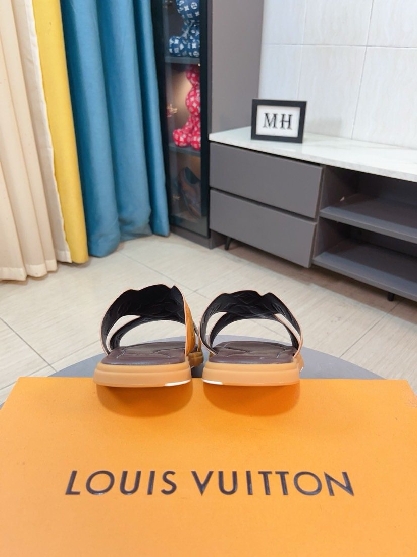 Louis Vuitton Embossed Strap Slide Sandals — front